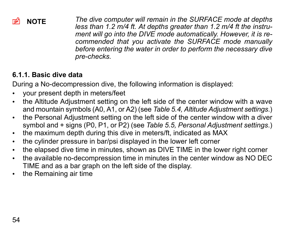 Basic dive data | SUUNTO COBRA User Guide User Manual | Page 54 / 123