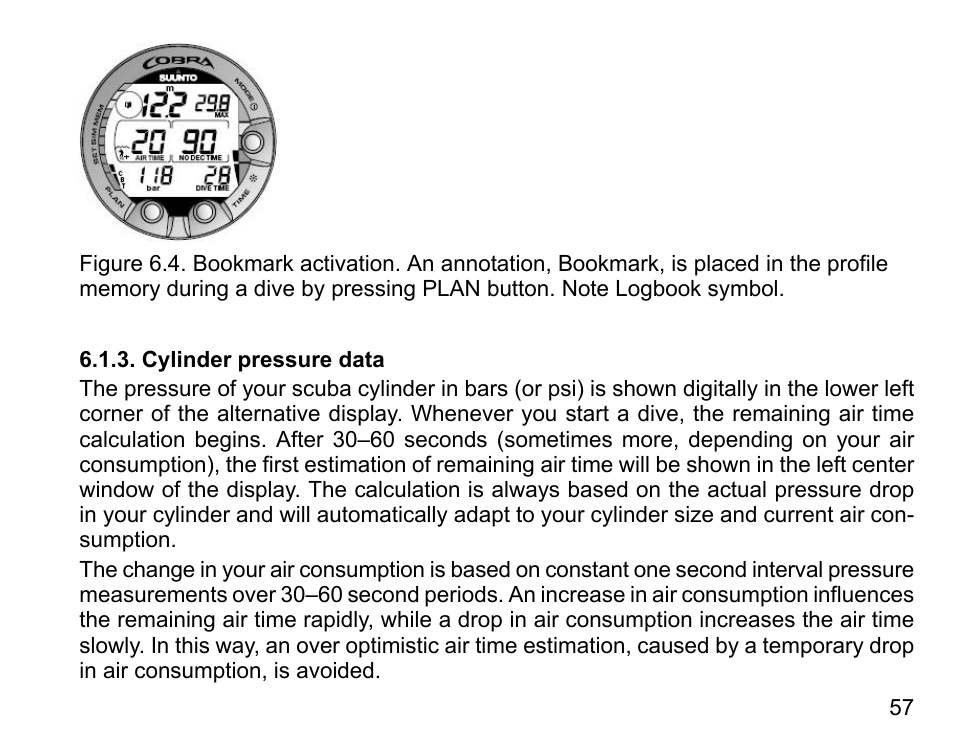 Cylinder pressure data | SUUNTO COBRA User Guide User Manual | Page 57 / 123