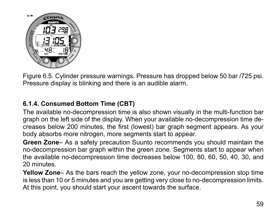 Consumed bottom time (cbt) | SUUNTO COBRA User Guide User Manual | Page 59 / 123