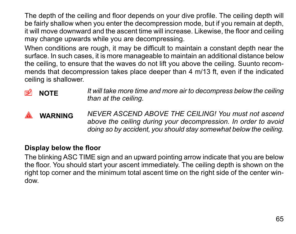 Display below the floor | SUUNTO COBRA User Guide User Manual | Page 65 / 123