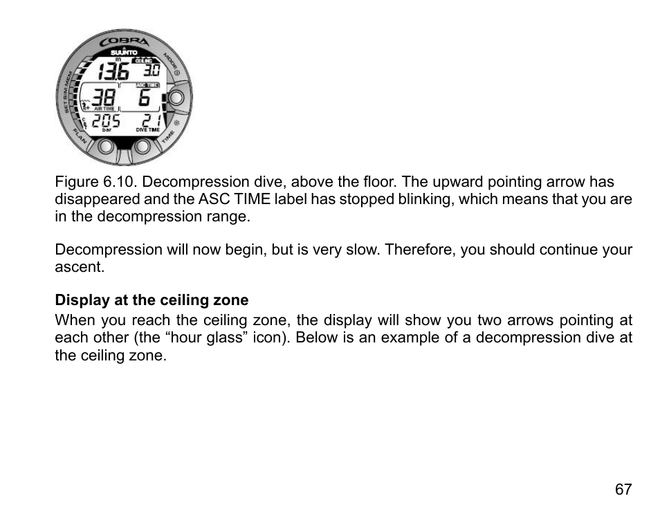 Display at the ceiling zone | SUUNTO COBRA User Guide User Manual | Page 67 / 123