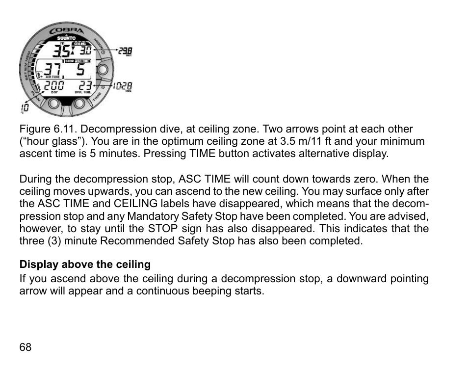 Display above the ceiling | SUUNTO COBRA User Guide User Manual | Page 68 / 123