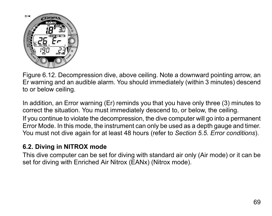 Diving in nitrox mode | SUUNTO COBRA User Guide User Manual | Page 69 / 123