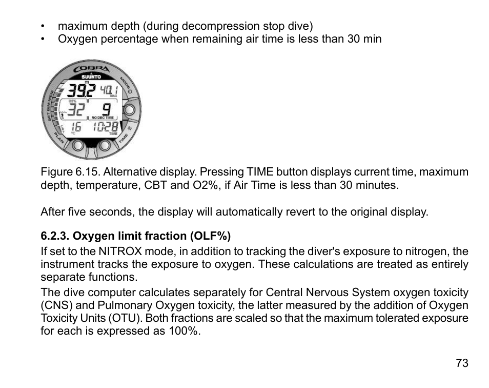 Oxygen limit fraction (olf%) | SUUNTO COBRA User Guide User Manual | Page 73 / 123