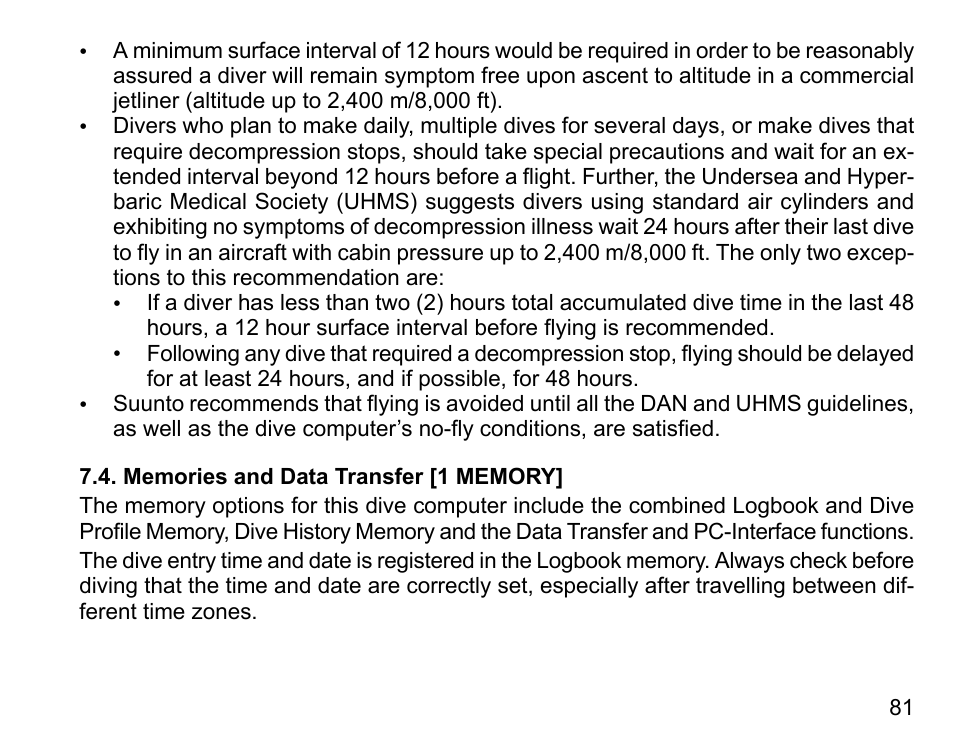 Memories and data transfer [1 memory | SUUNTO COBRA User Guide User Manual | Page 81 / 123