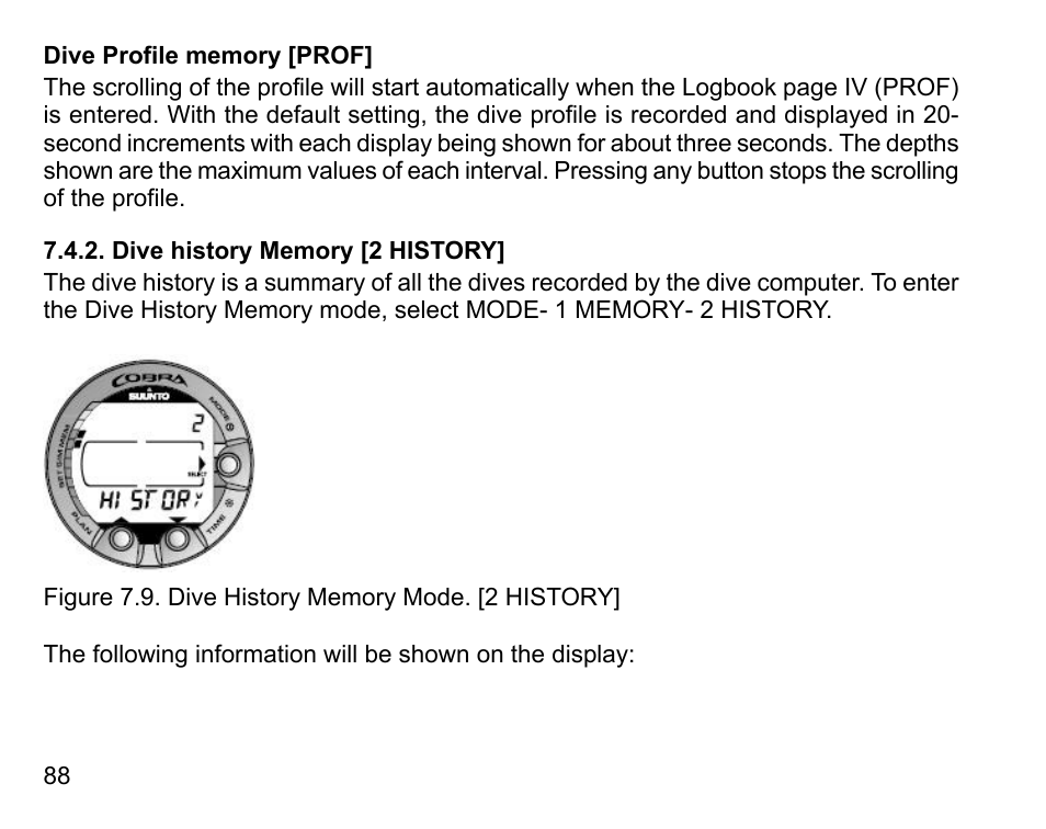 Dive history memory [2 history | SUUNTO COBRA User Guide User Manual | Page 88 / 123