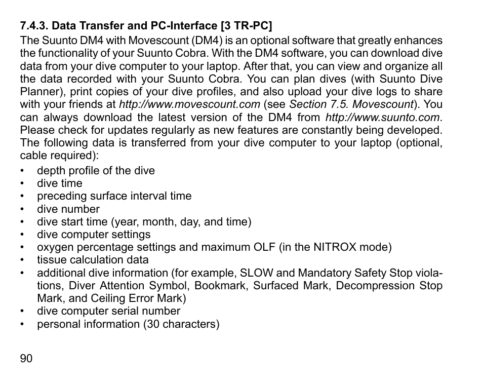 Data transfer and pc-interface [3 tr-pc | SUUNTO COBRA User Guide User Manual | Page 90 / 123