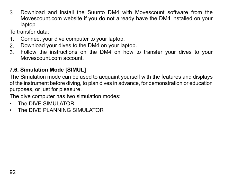 Simulation mode [simul | SUUNTO COBRA User Guide User Manual | Page 92 / 123