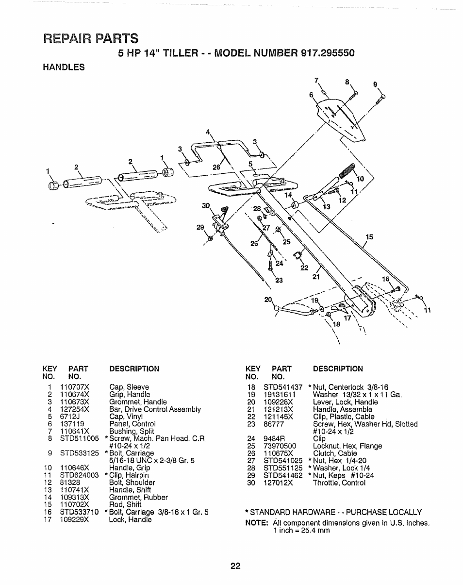 Handles, Repair parts | Craftsman 917.295550 User Manual | Page 22 / 36