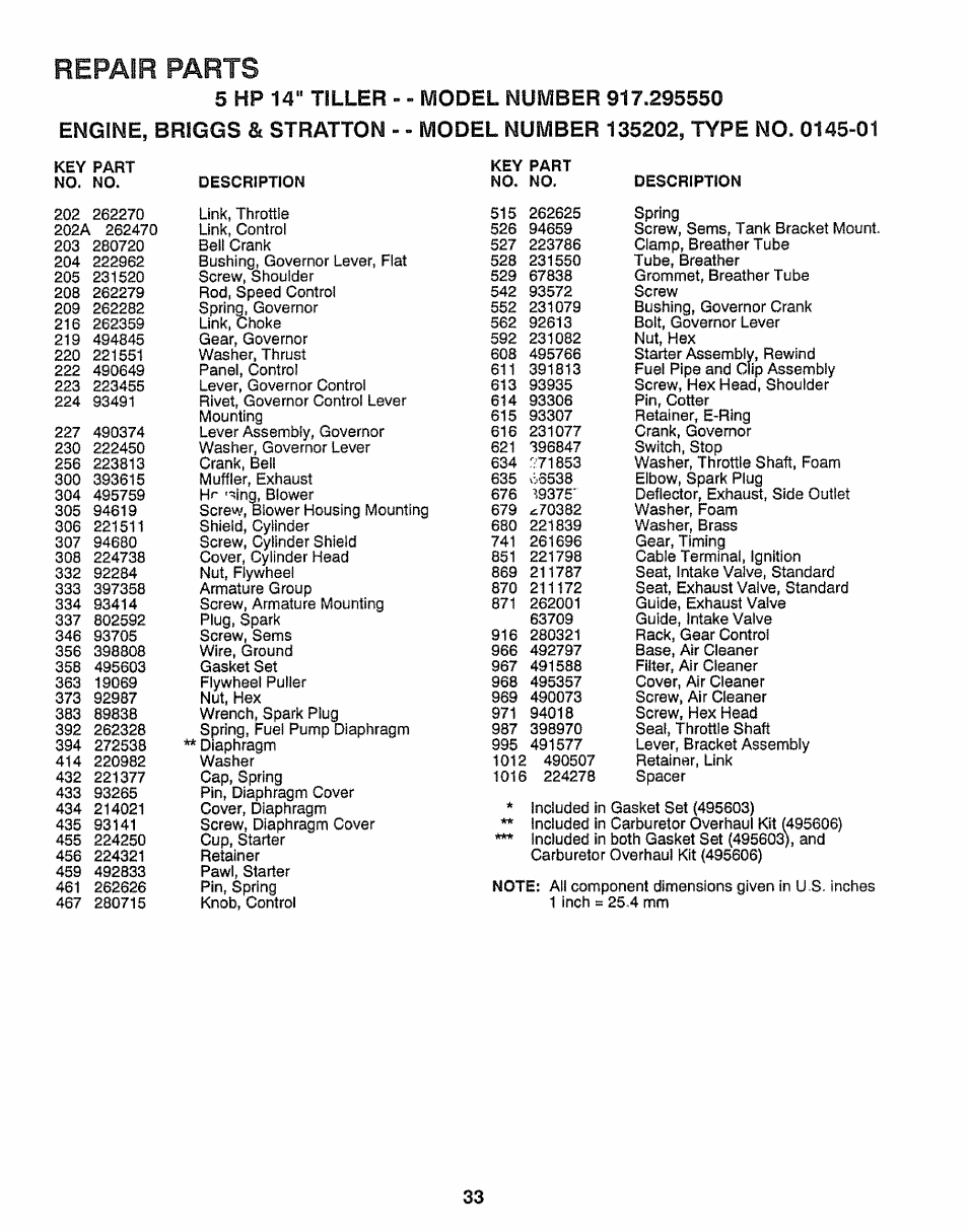 Repair parts | Craftsman 917.295550 User Manual | Page 33 / 36