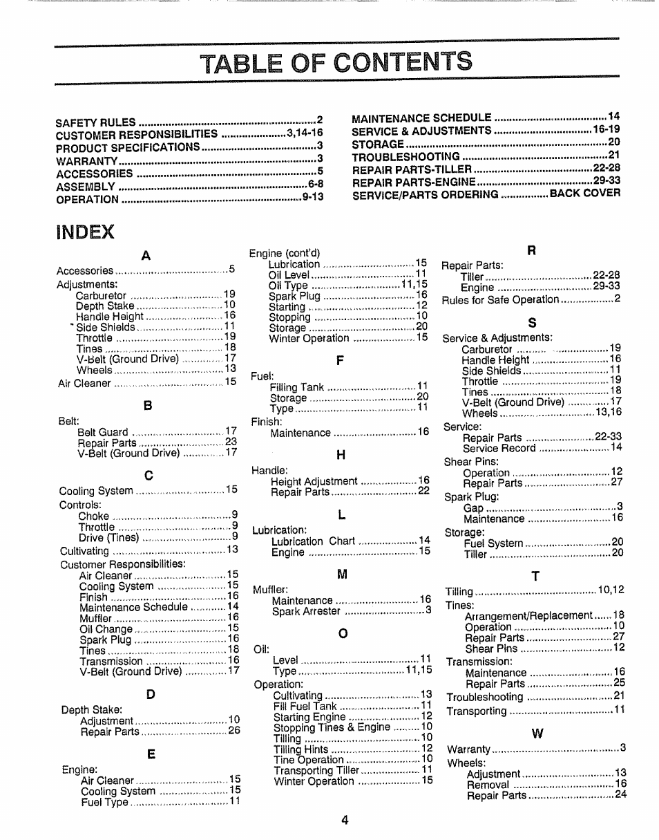 Table of content | Craftsman 917.295550 User Manual | Page 4 / 36