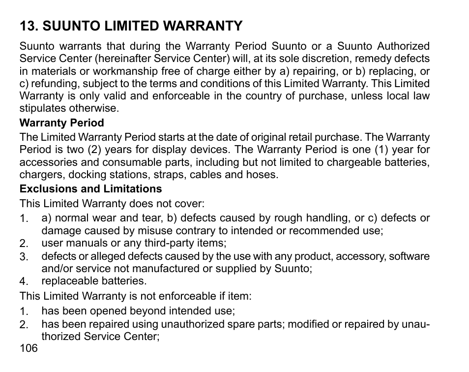 Suunto limited warranty | SUUNTO COBRA3 User Guide User Manual | Page 106 / 114