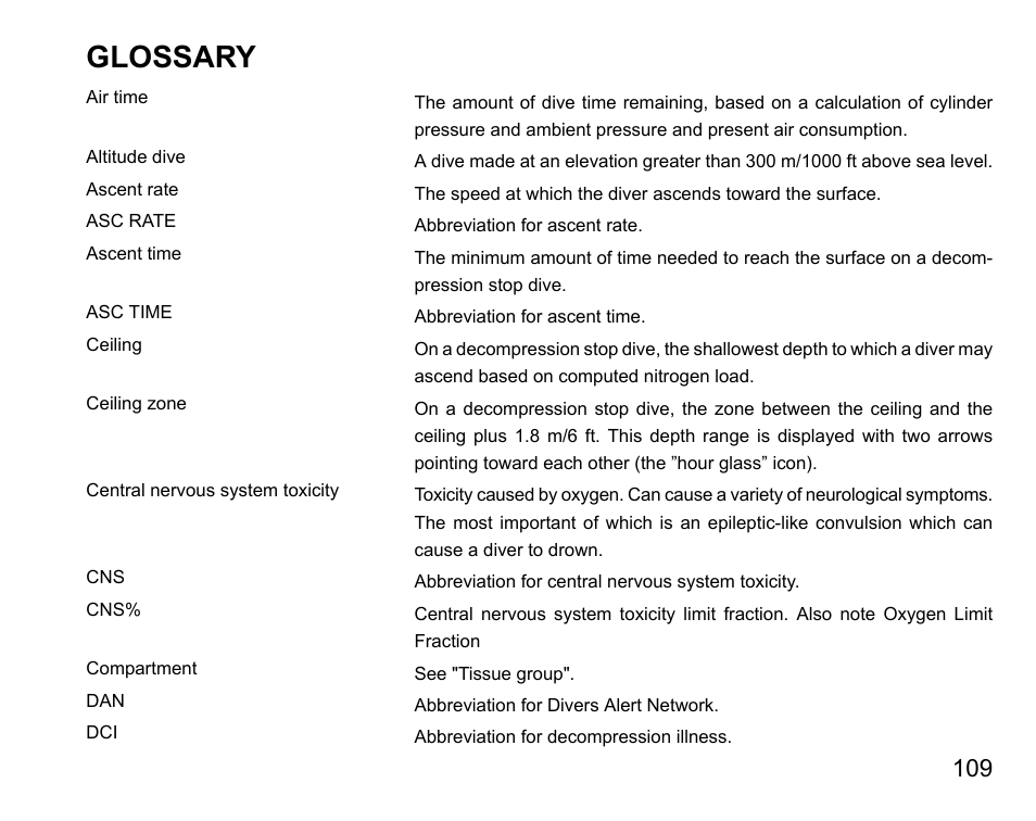 Glossary | SUUNTO COBRA3 User Guide User Manual | Page 109 / 114