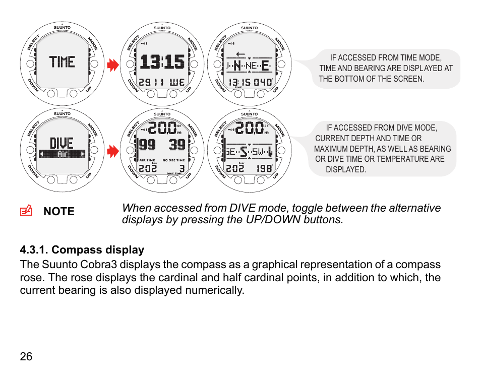 Compass display | SUUNTO COBRA3 User Guide User Manual | Page 26 / 114