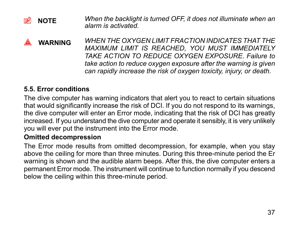 Error conditions | SUUNTO COBRA3 User Guide User Manual | Page 37 / 114