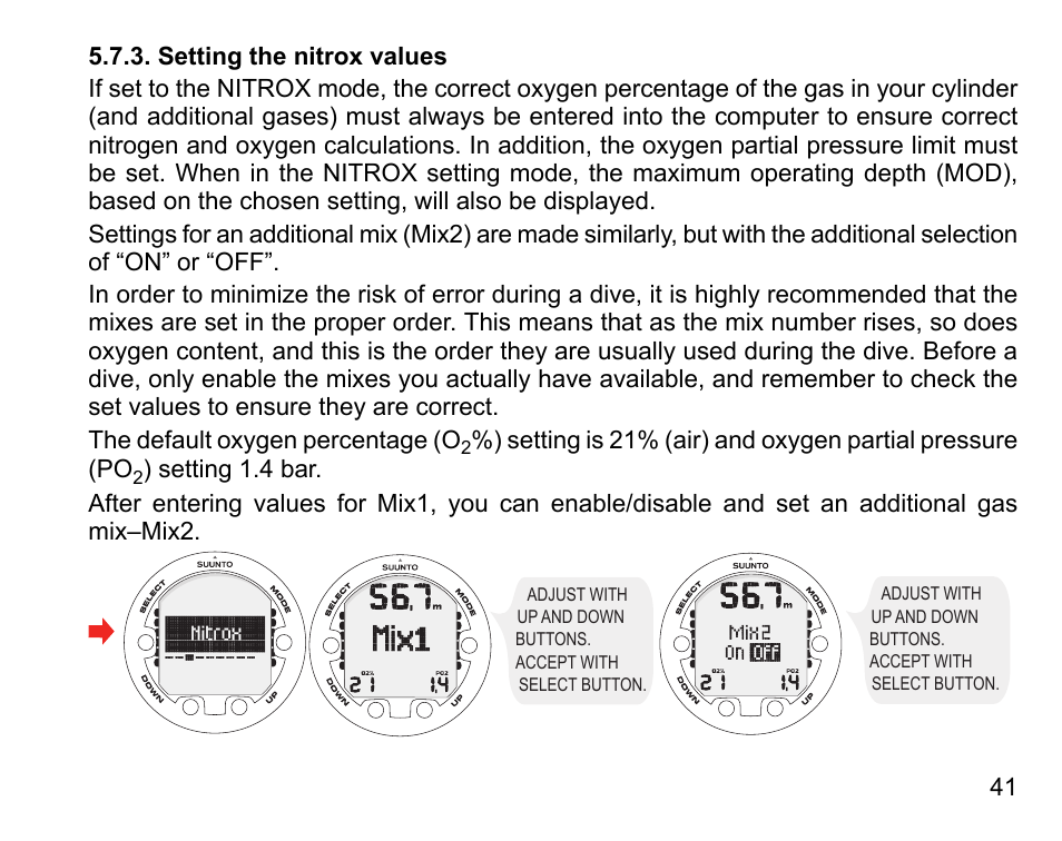 Setting the nitrox values | SUUNTO COBRA3 User Guide User Manual | Page 41 / 114