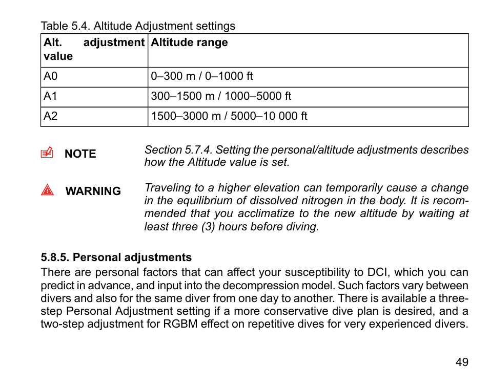 Personal adjustments | SUUNTO COBRA3 User Guide User Manual | Page 49 / 114