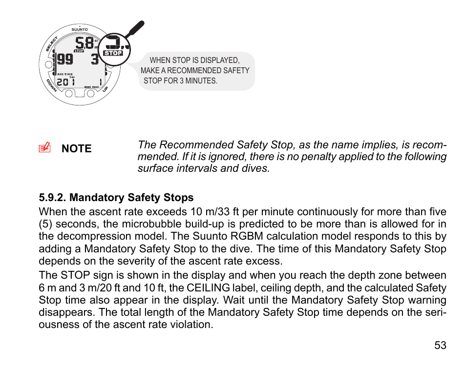 Mandatory safety stops | SUUNTO COBRA3 User Guide User Manual | Page 53 / 114