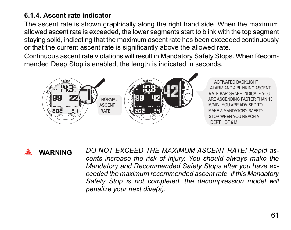 Ascent rate indicator | SUUNTO COBRA3 User Guide User Manual | Page 61 / 114