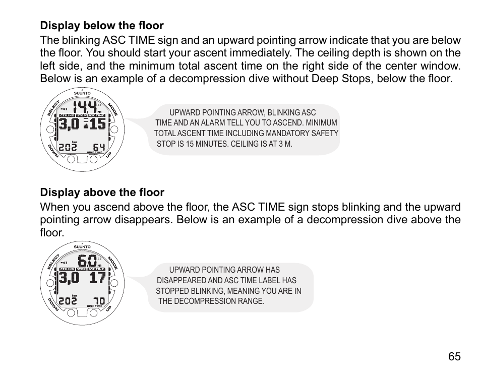 Display below the floor, Display above the floor | SUUNTO COBRA3 User Guide User Manual | Page 65 / 114