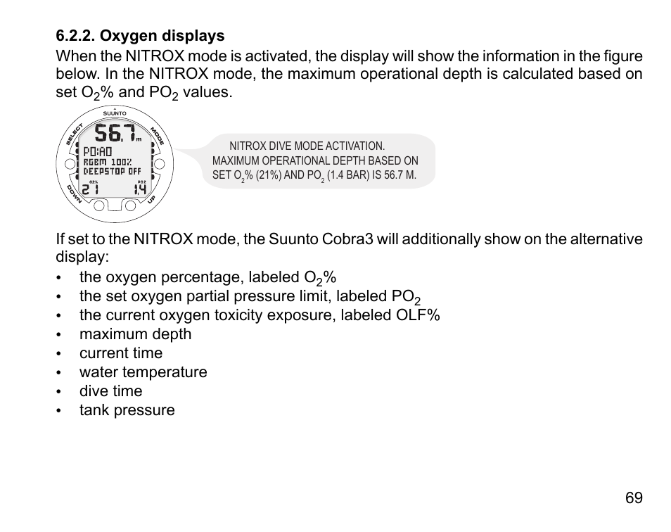 Oxygen displays | SUUNTO COBRA3 User Guide User Manual | Page 69 / 114