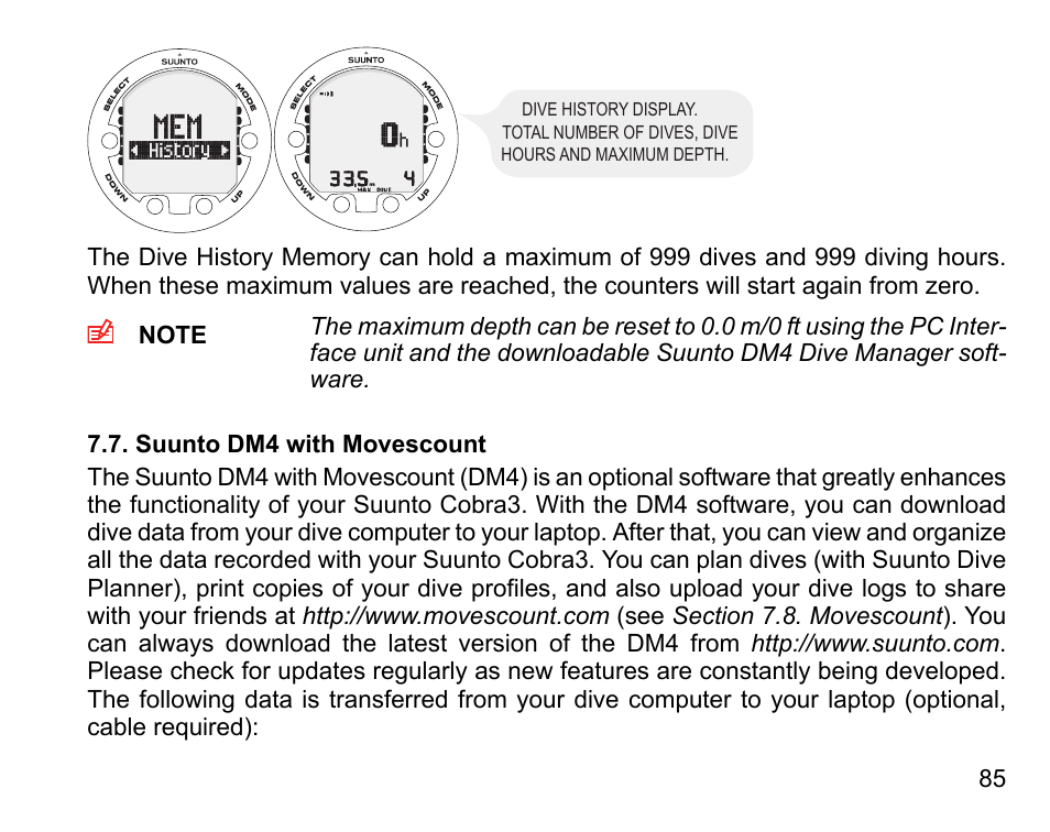 Suunto dm4 with movescount | SUUNTO COBRA3 User Guide User Manual | Page 85 / 114