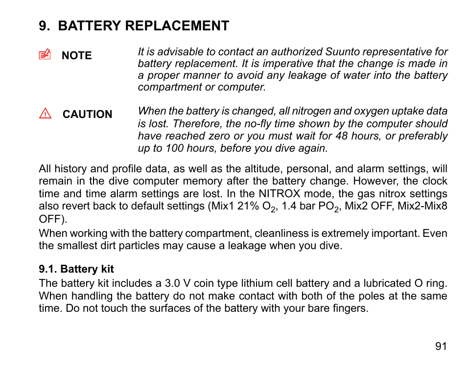 Battery replacement, Battery kit | SUUNTO COBRA3 User Guide User Manual | Page 91 / 114