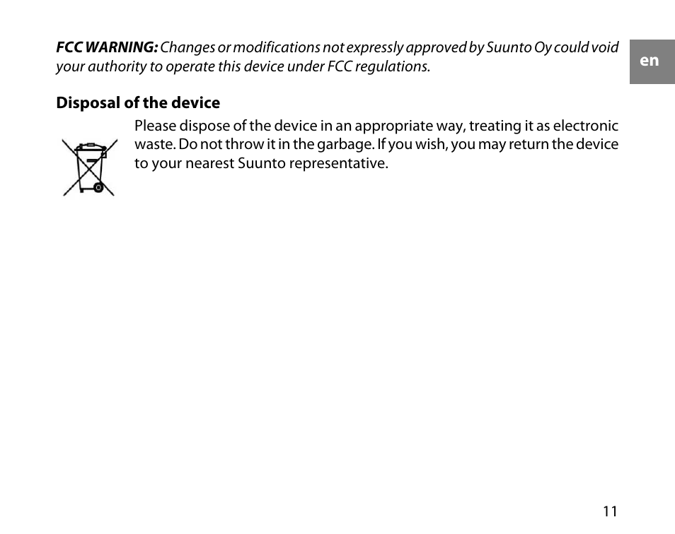 Disposal of the device | SUUNTO DUAL COMFORT BELT User Manual | Page 11 / 12