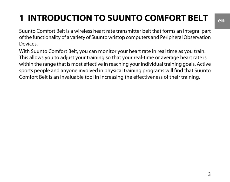 1 introduction to suunto comfort belt | SUUNTO DUAL COMFORT BELT User Manual | Page 3 / 12