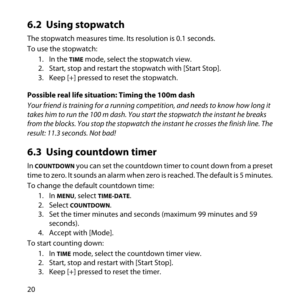 2 using stopwatch, 3 using countdown timer, 20 6.3 using countdown timer | SUUNTO Core User Manual | Page 20 / 58