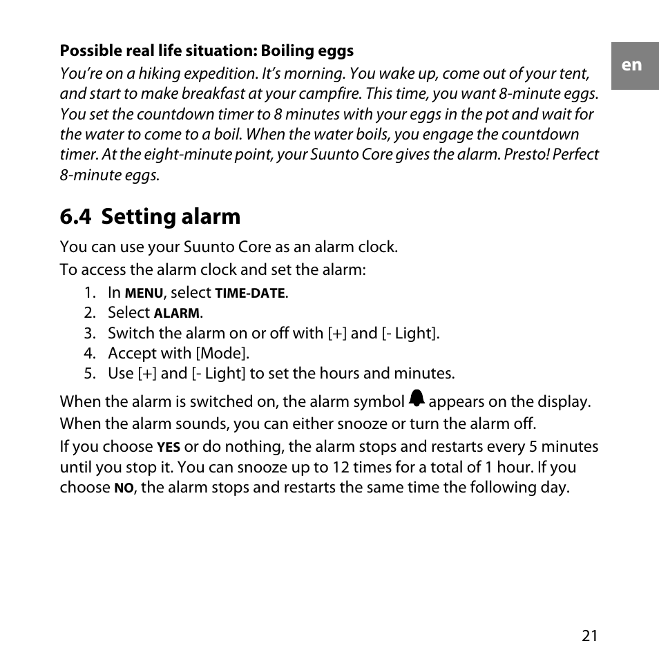 4 setting alarm | SUUNTO Core User Manual | Page 21 / 58
