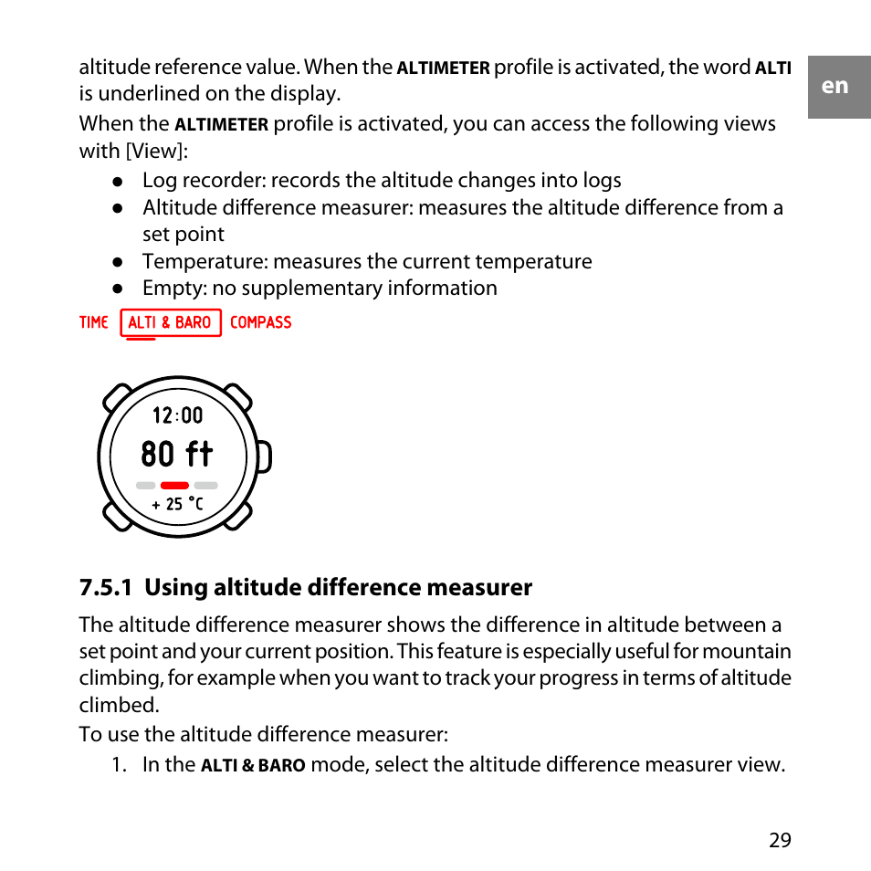 1 using altitude difference measurer | SUUNTO Core User Manual | Page 29 / 58