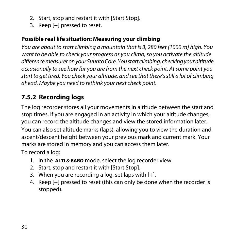2 recording logs | SUUNTO Core User Manual | Page 30 / 58