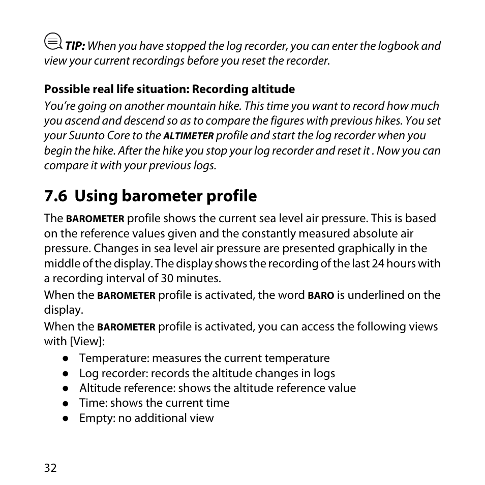 6 using barometer profile | SUUNTO Core User Manual | Page 32 / 58
