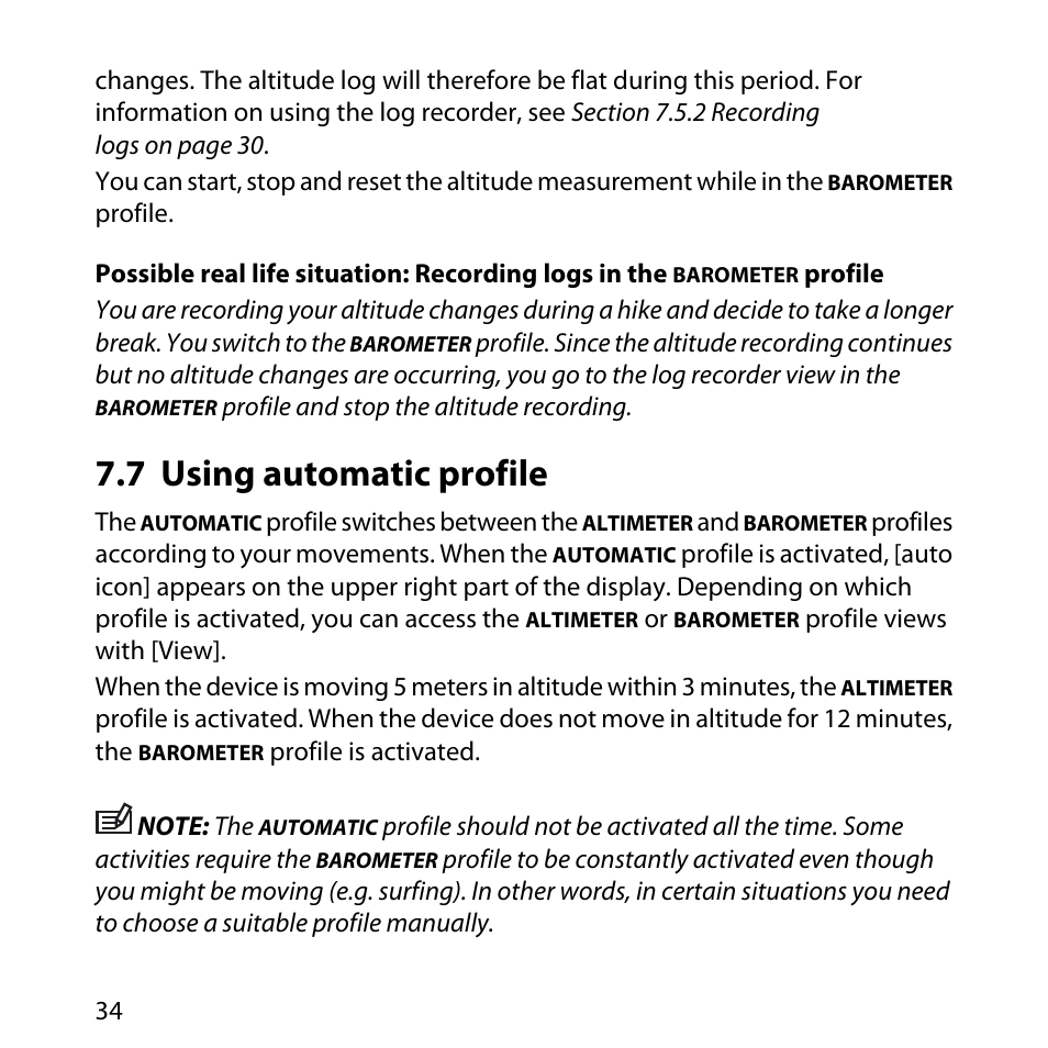 7 using automatic profile | SUUNTO Core User Manual | Page 34 / 58