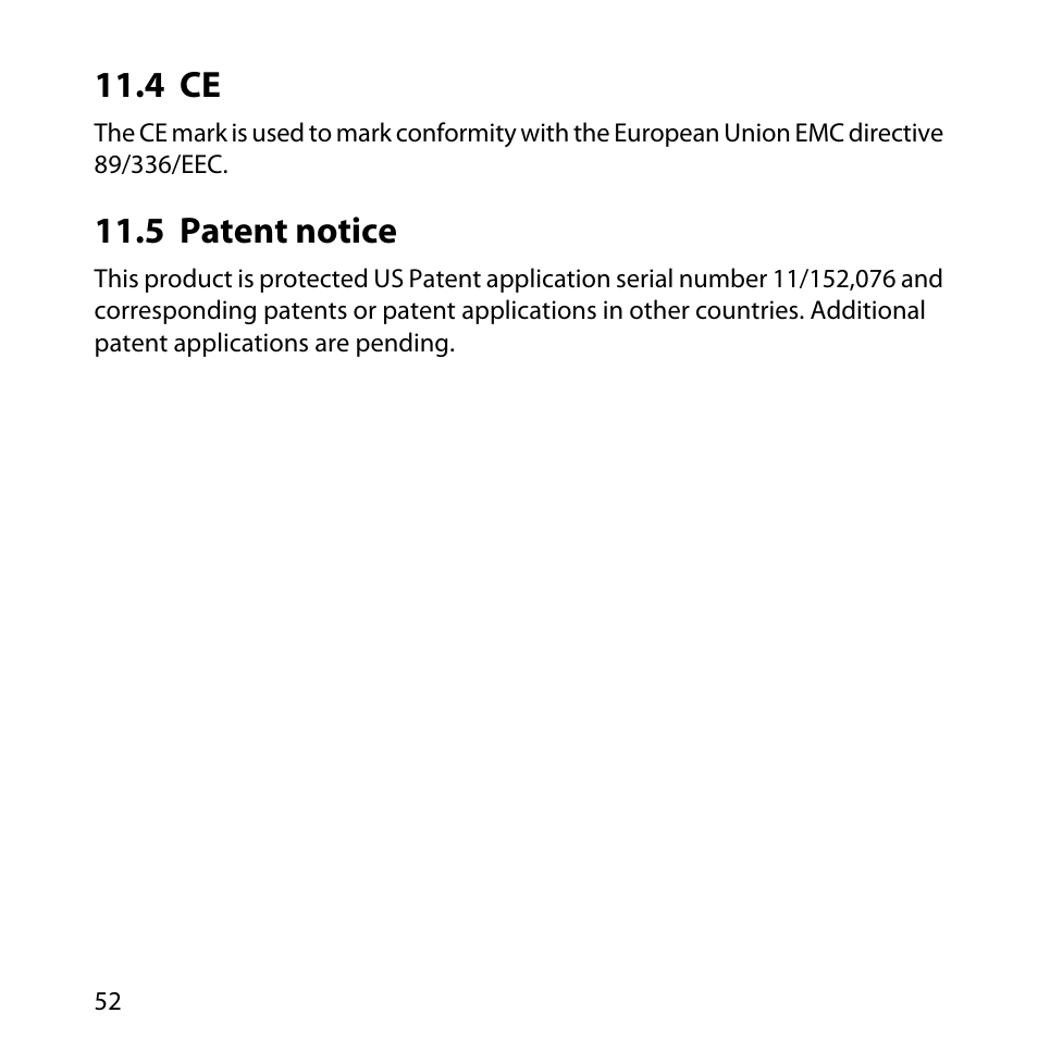 4 ce, 5 patent notice, 52 11.5 patent notice | SUUNTO Core User Manual | Page 52 / 58