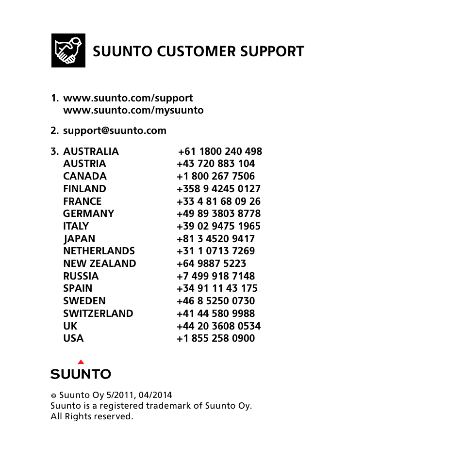 Suunto customer support | SUUNTO Core User Manual | Page 58 / 58