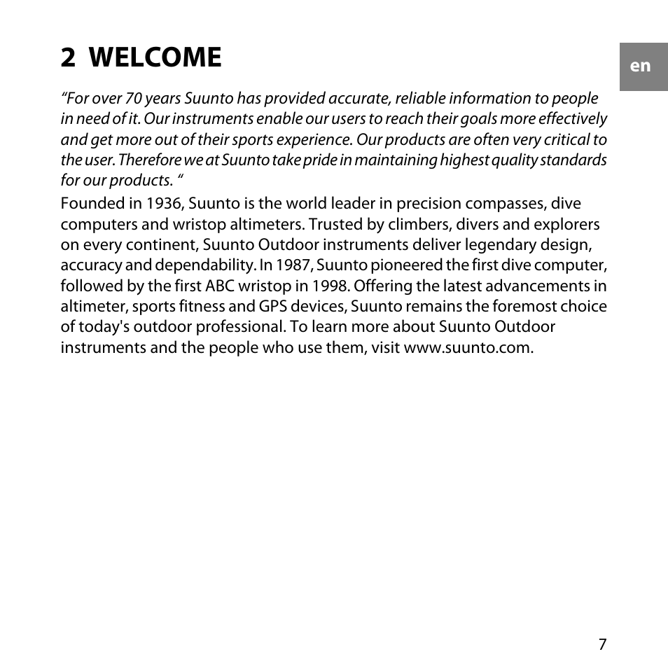 2 welcome | SUUNTO Core User Manual | Page 7 / 58