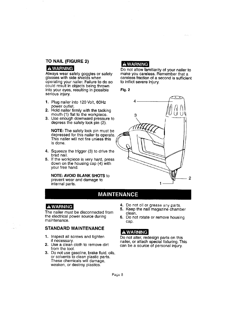 Awarning, Standard maintenance | Craftsman 836.27233 User Manual | Page 8 / 13