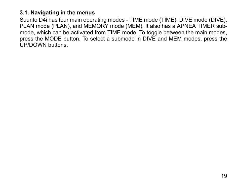 Navigating in the menus | SUUNTO D4i User Manual | Page 18 / 122