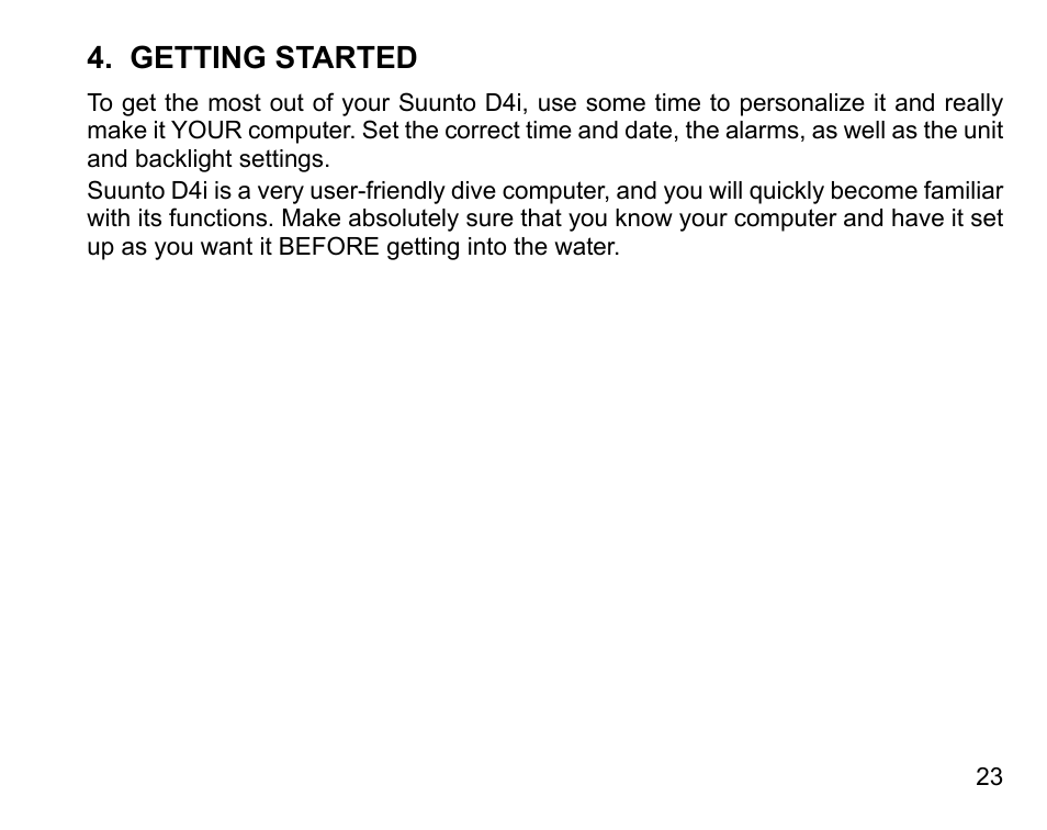 Getting started | SUUNTO D4i User Manual | Page 22 / 122