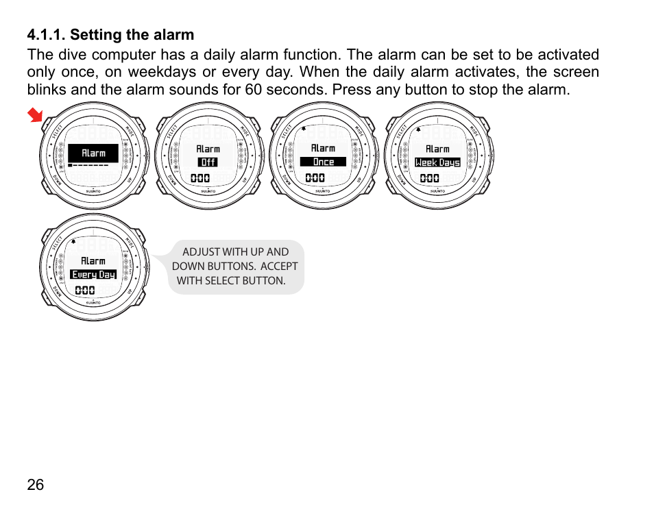 Setting the alarm | SUUNTO D4i User Manual | Page 25 / 122