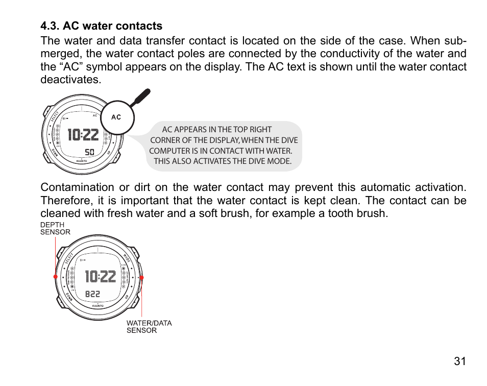 Ac water contacts | SUUNTO D4i User Manual | Page 30 / 122
