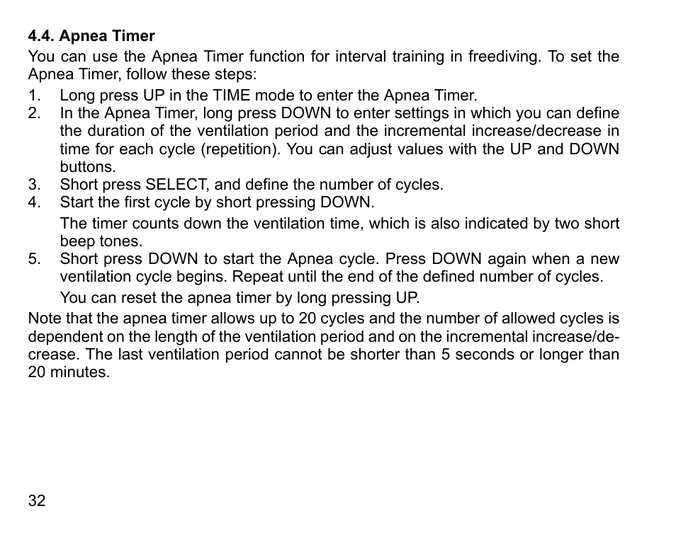 Apnea timer | SUUNTO D4i User Manual | Page 31 / 122