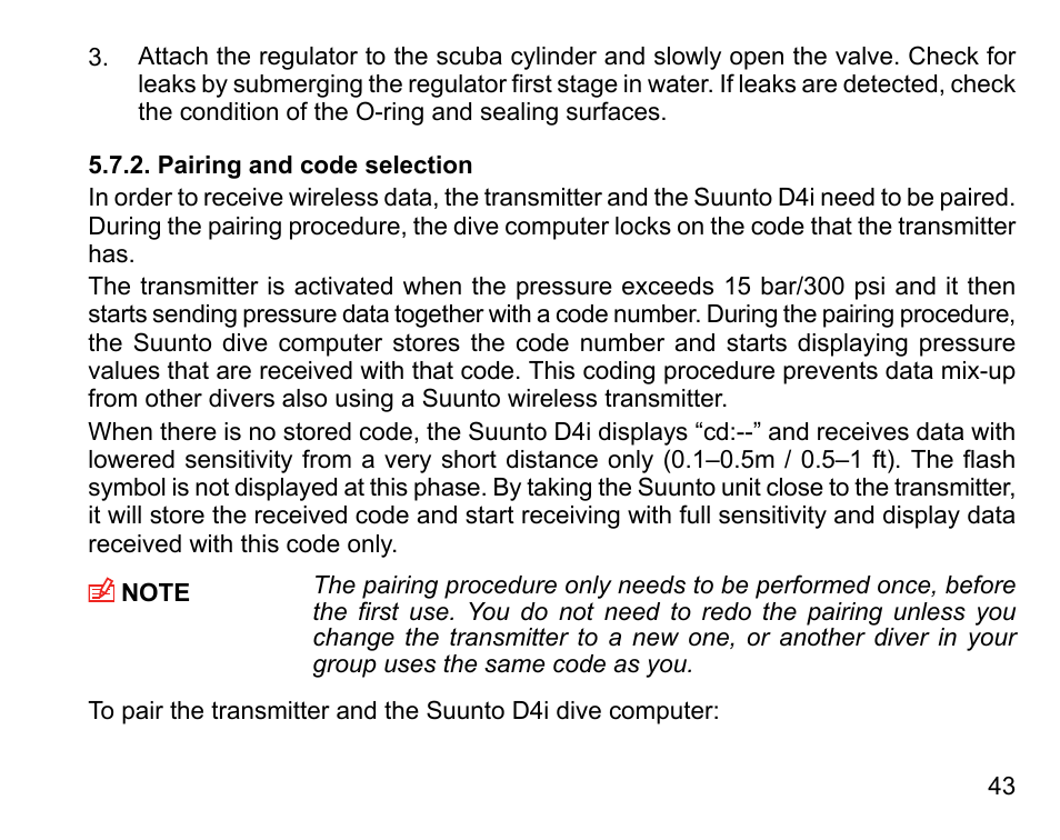 Pairing and code selection | SUUNTO D4i User Manual | Page 42 / 122