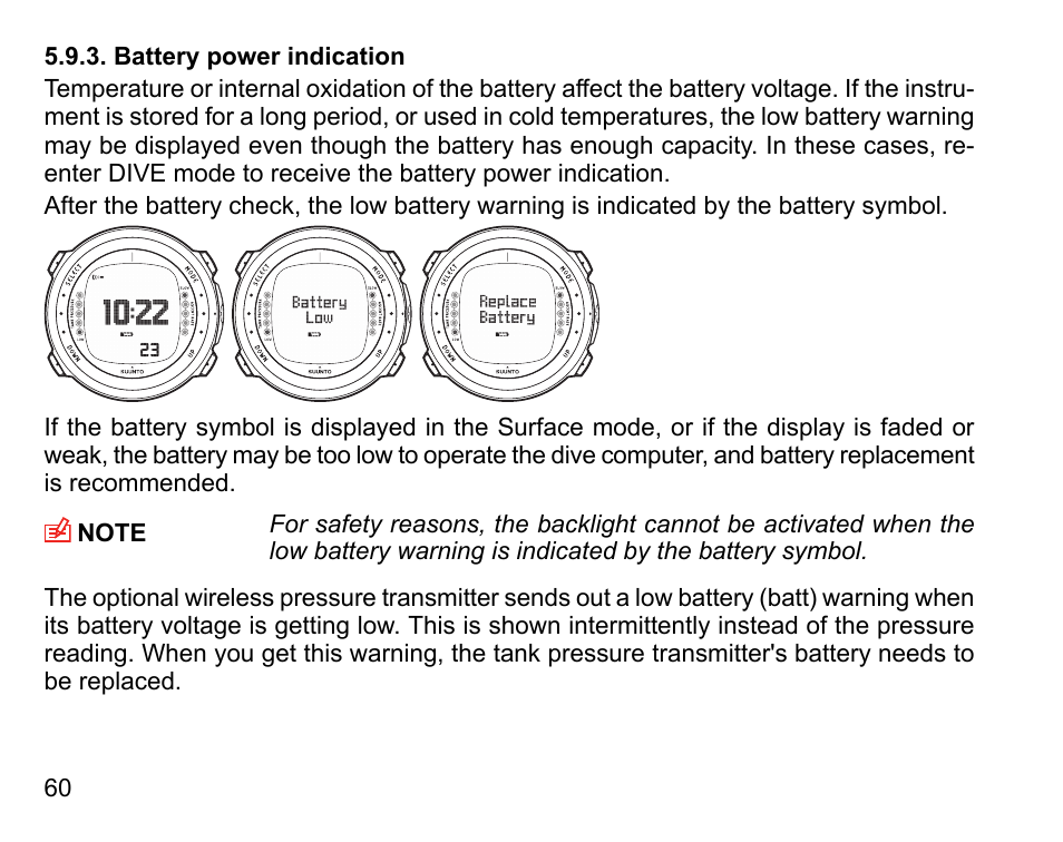 Battery power indication | SUUNTO D4i User Manual | Page 59 / 122