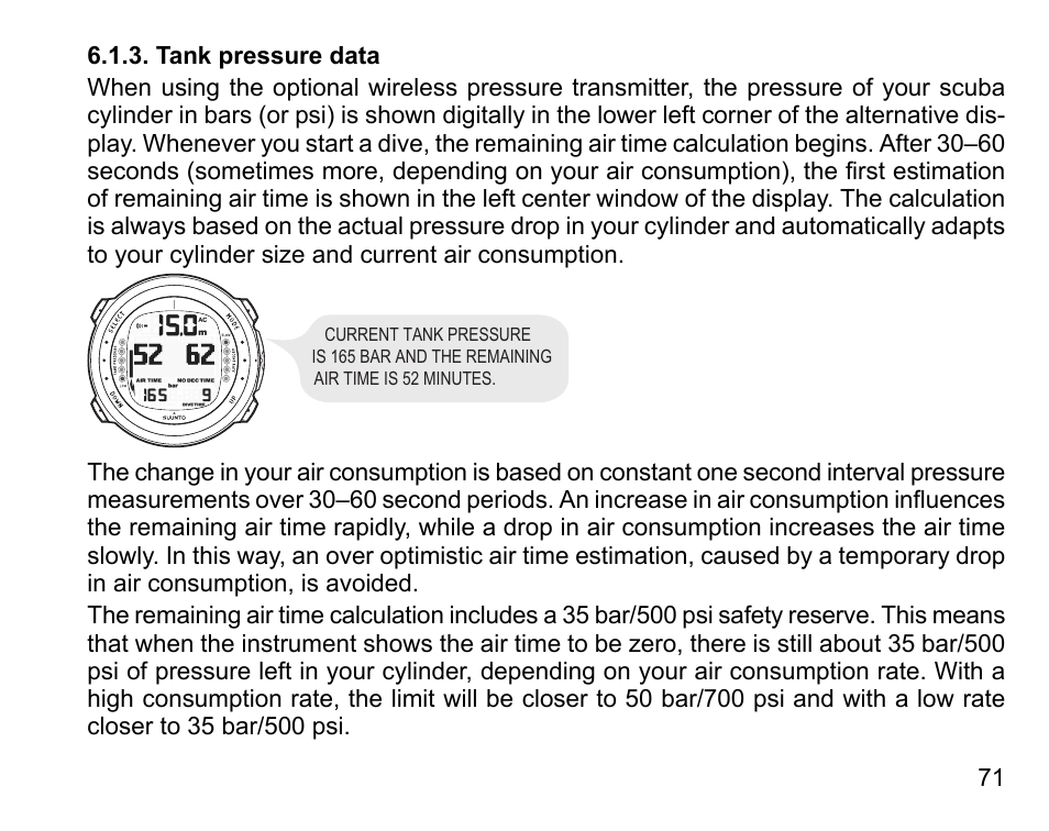 Tank pressure data | SUUNTO D4i User Manual | Page 70 / 122