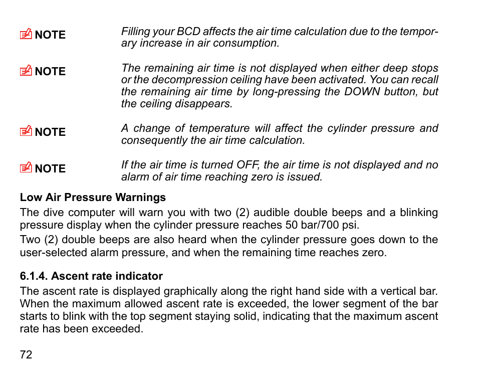 Ascent rate indicator | SUUNTO D4i User Manual | Page 71 / 122