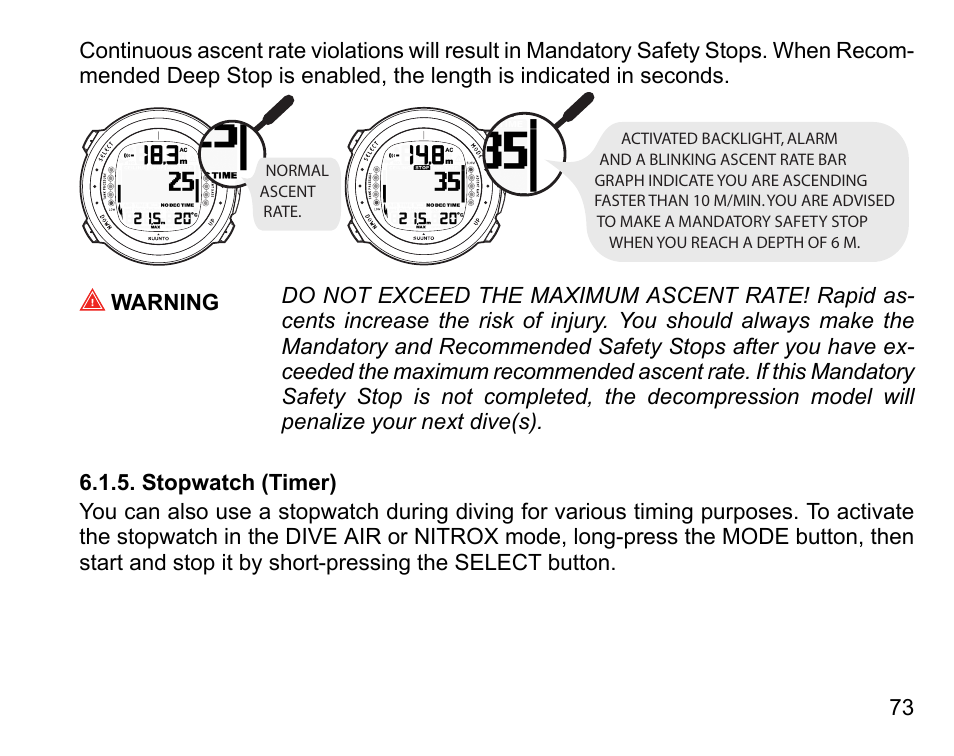Stopwatch (timer) | SUUNTO D4i User Manual | Page 72 / 122