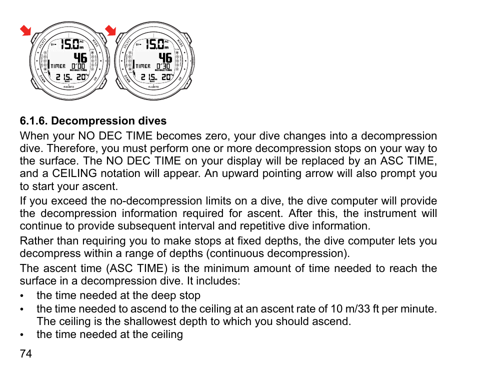 Decompression dives | SUUNTO D4i User Manual | Page 73 / 122